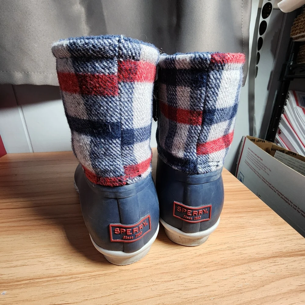 Sperry Plaid and Blue Duck Boots Size 6